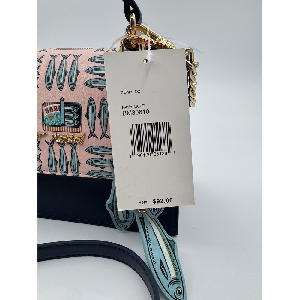 Betsey Johnson Sardine Navy Pink Leather Crossbody Top Handle Purse - Picture 4 of 14